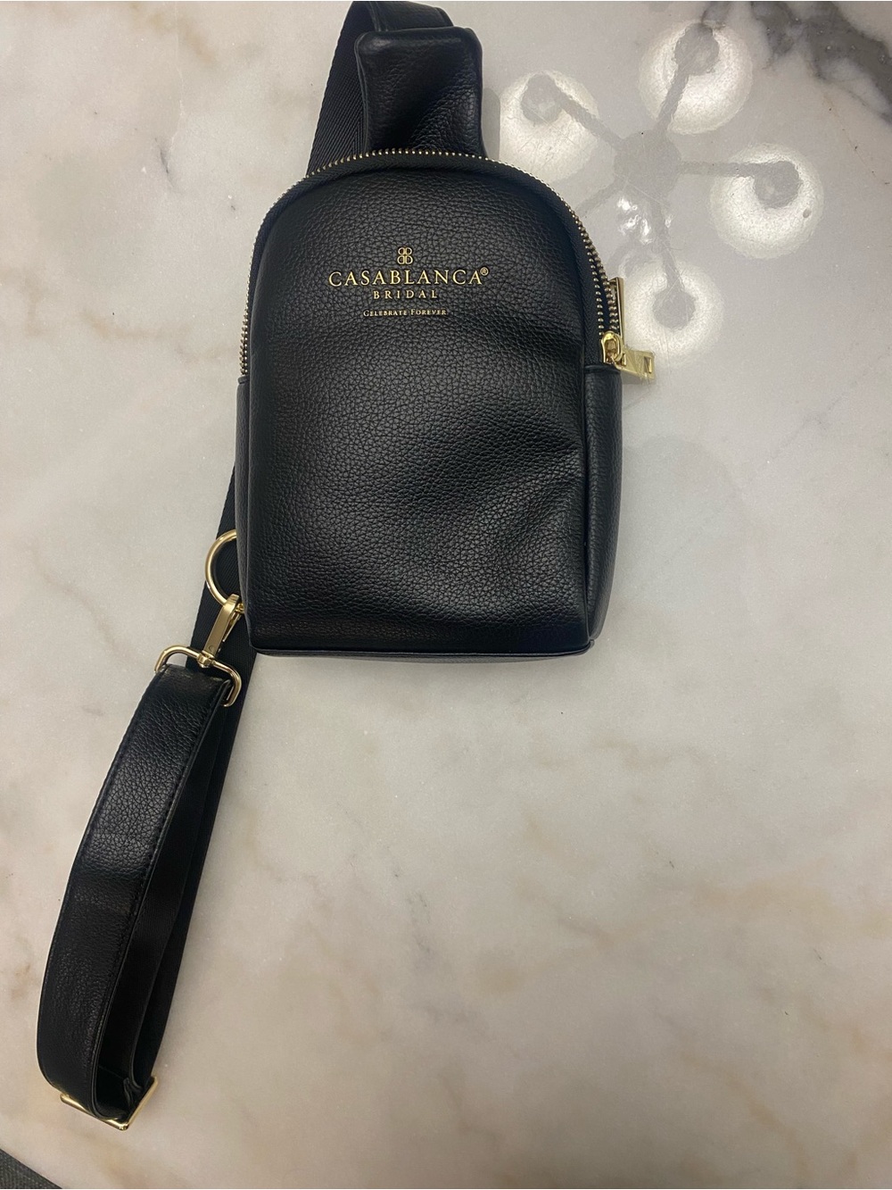 Casablanca Bridal Black Pebbled Leather Crossbody Sling